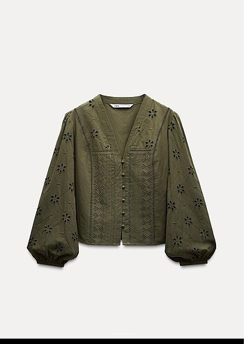 Zara haki şık delikli fisto bluz - Görsel 3