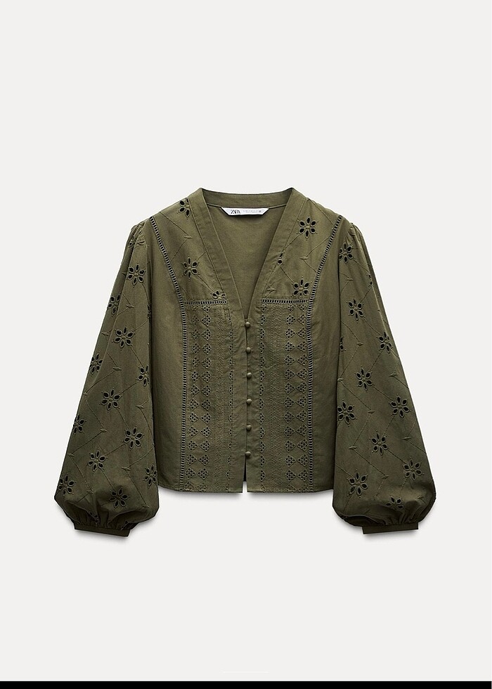 Zara haki şık delikli fisto bluz - Görsel 3