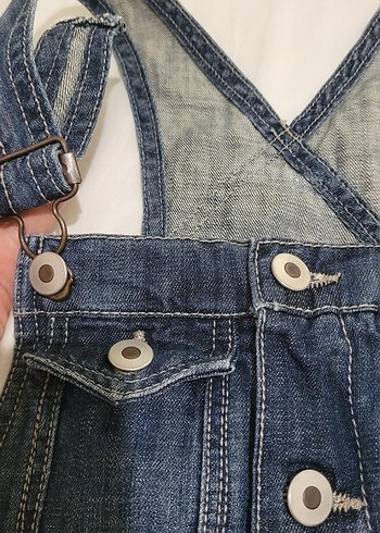 Kadın Lacivert Kemerli Kısa Denim Salopet - Görsel 6