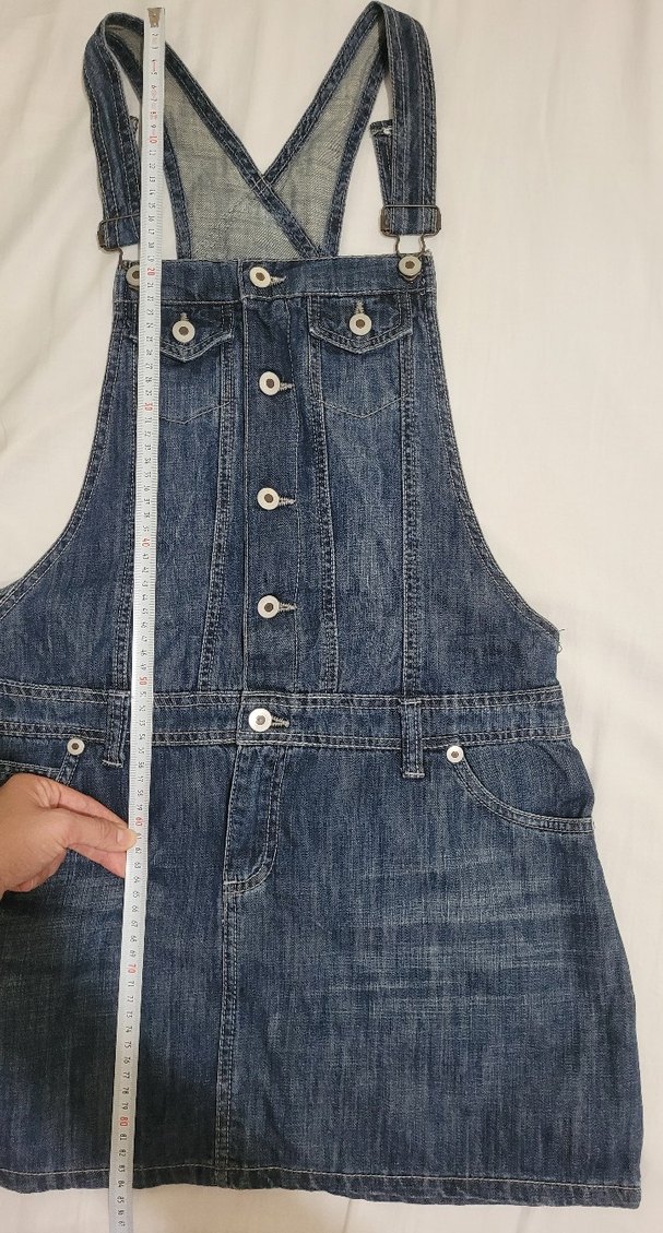 Kadın Lacivert Kemerli Kısa Denim Salopet - Görsel 5