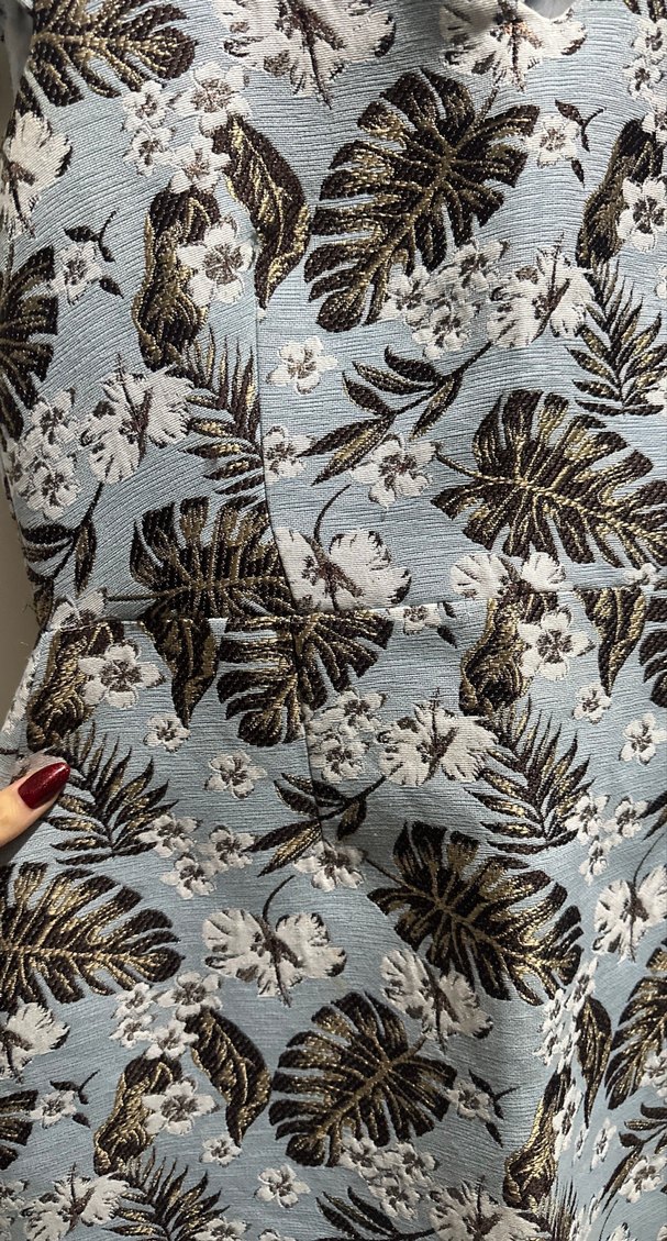 V Yaka Desenli Midi Elbise - Görsel 3