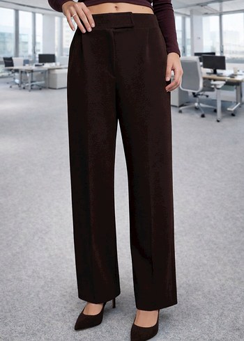 Likralı Cırt Kapama Yüksek Bel Geniş Paça Palazzo Pantolon - Görsel 2