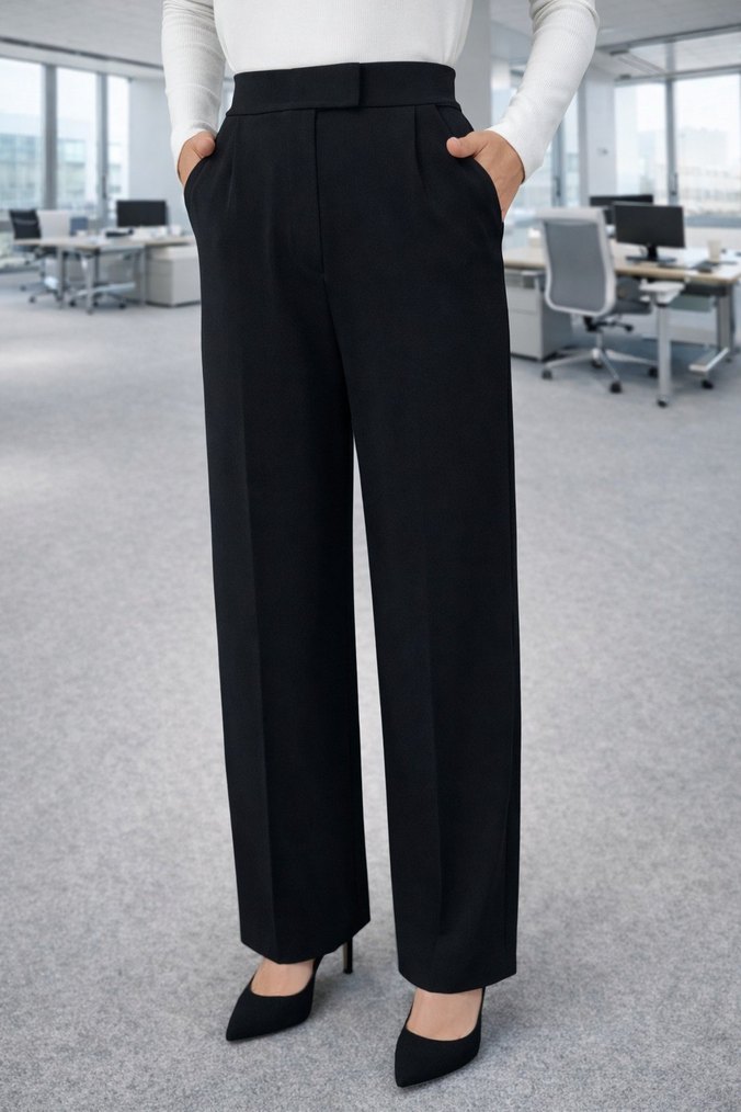 Likralı Cırt Kapama Yüksek Bel Geniş Paça Palazzo Pantolon - Görsel 2