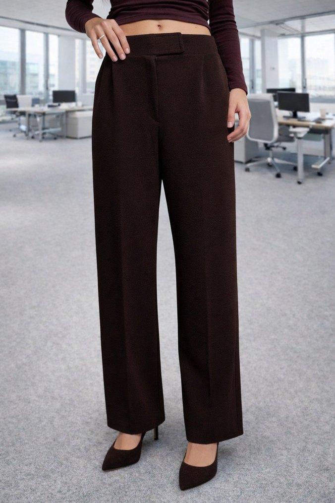 Likralı Cırt Kapama Yüksek Bel Geniş Paça Palazzo Pantolon - Görsel 2