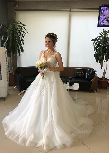 s Beden Bohem Tarzı Beyaz Straplez A Kesim Gelinlik