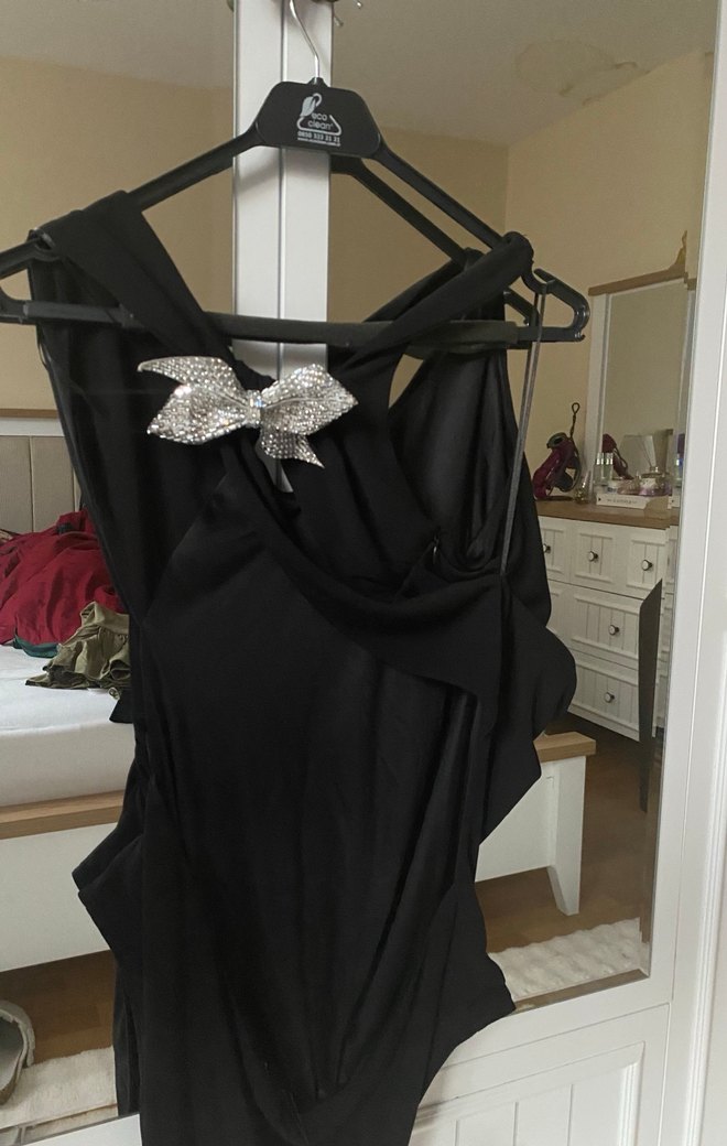 Drapeli Siyah Body - Görsel 5