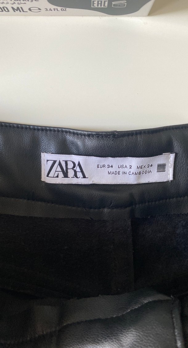 Düğmeli Siyah Deri Kadın Kumaş Pantolon - Görsel 5