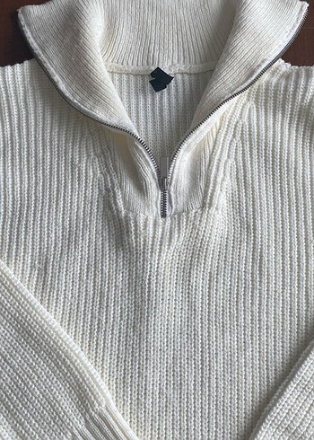 Kadın Beyaz Yarım Fermuarlı Kazak - Görsel 3