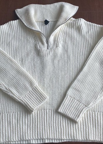 Kadın Beyaz Yarım Fermuarlı Kazak - Görsel 2