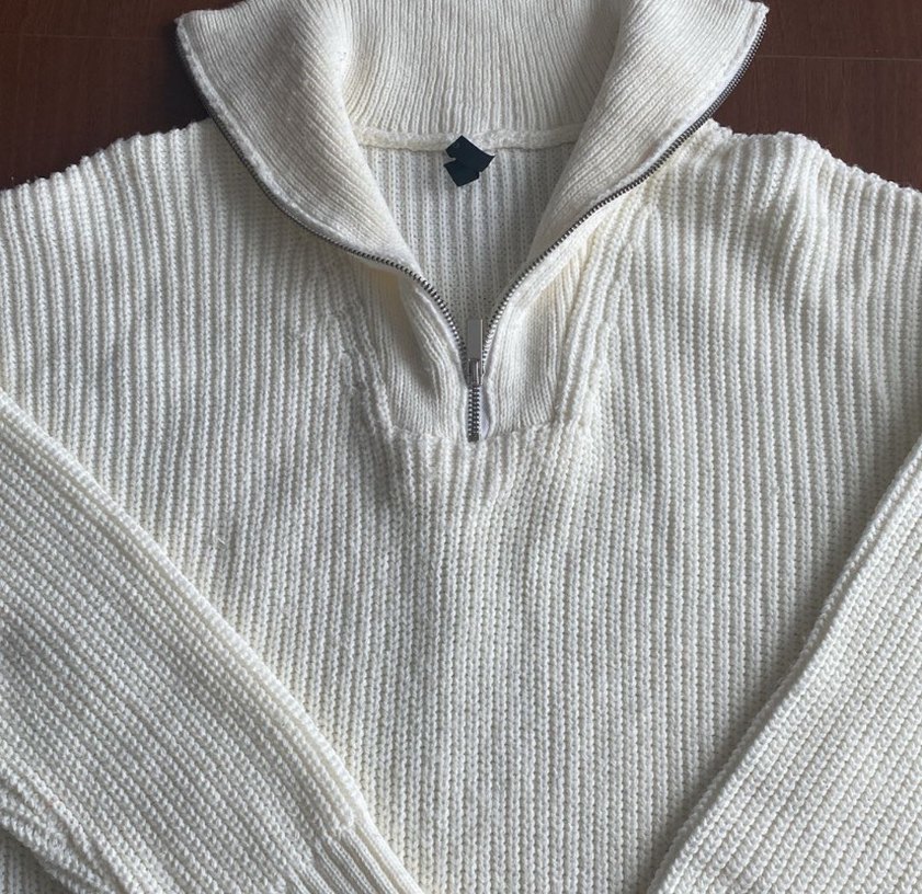 Kadın Beyaz Yarım Fermuarlı Kazak - Görsel 3