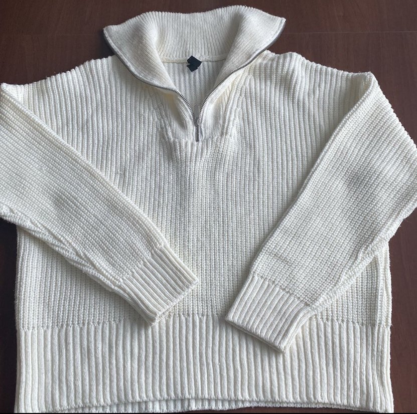 Kadın Beyaz Yarım Fermuarlı Kazak - Görsel 2