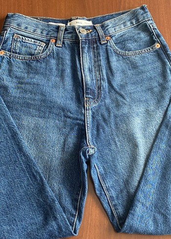 Düğmeli MNG Kadın Mavi Denim Jean - Görsel 2