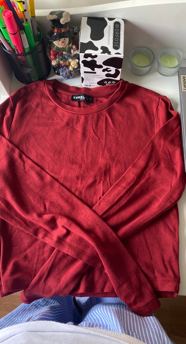 Kırmızı Kadın penye,Uzun Kollu, Dar Kesim - Görsel 2