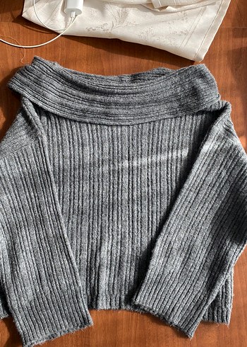 Gri Kadın Triko kayık Yaka Kazak - Görsel 3