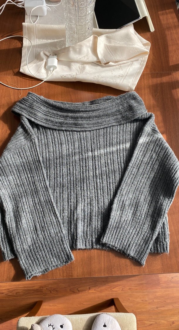 Gri Kadın Triko kayık Yaka Kazak - Görsel 5