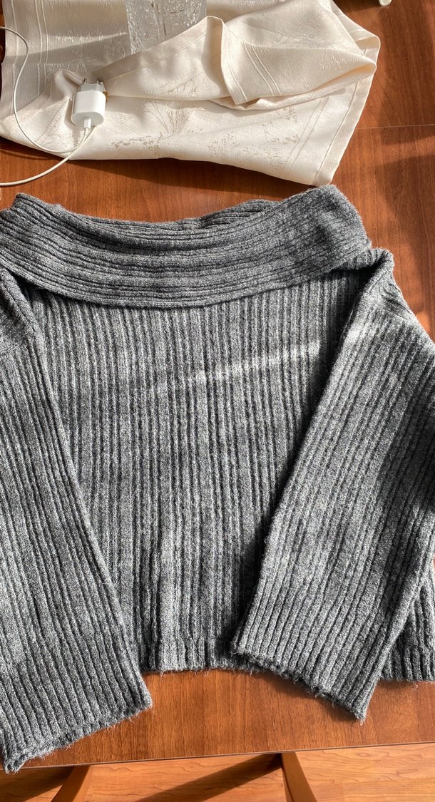 Gri Kadın Triko kayık Yaka Kazak - Görsel 4