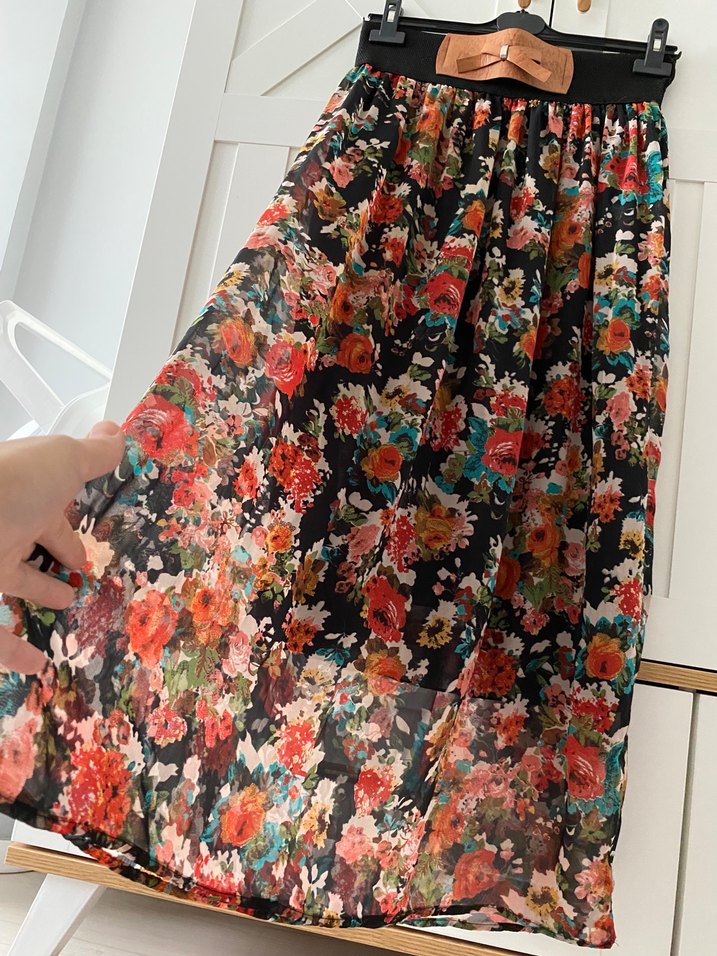 Çiçek Desenli Uzun Bohem Etek - Görsel 3