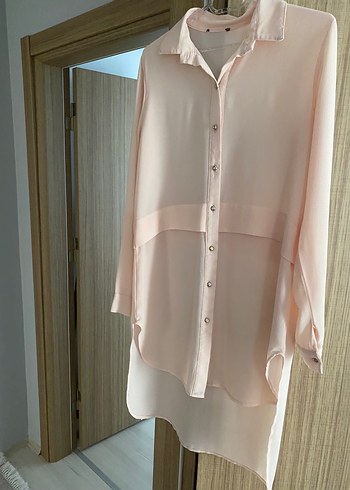 Bej Midi Boy Düğmeli Kadın Gömlek - Görsel 4