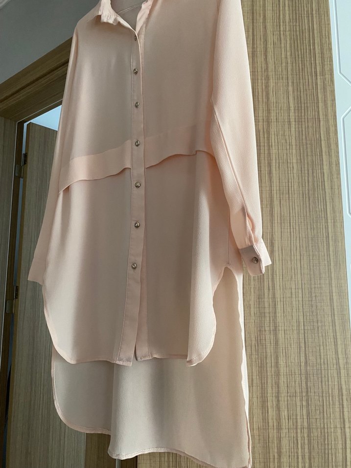 Bej Midi Boy Düğmeli Kadın Gömlek - Görsel 2