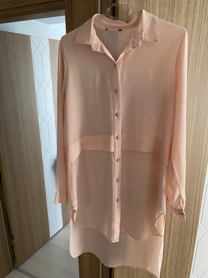 Bej Midi Boy Düğmeli Kadın Gömlek - Görsel 3