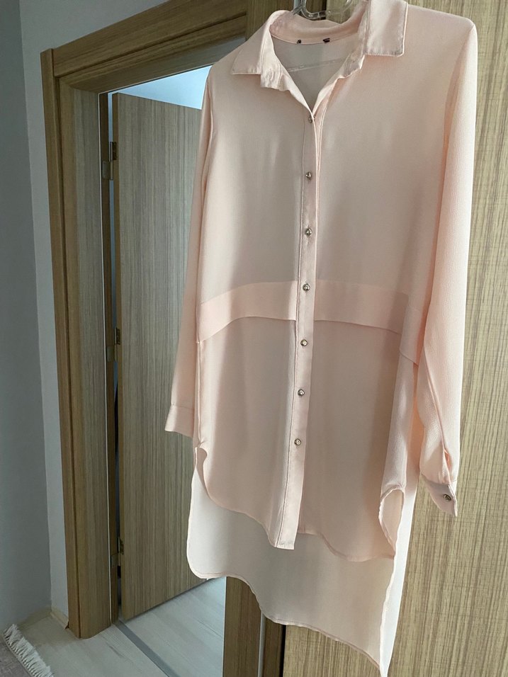 Bej Midi Boy Düğmeli Kadın Gömlek - Görsel 4