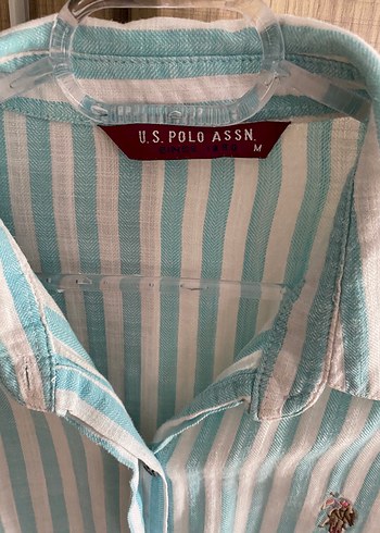 Turkuaz Çizgili Pamuklu Uzun Kollu Gömlek - Görsel 4