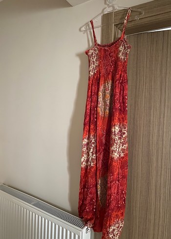 Turuncu Bağlama Desenli Uzun Bohem Elbise - Görsel 2