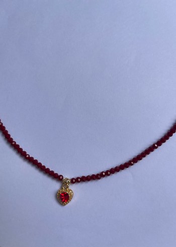Bordo kristal boncuklu kolye - Görsel 2