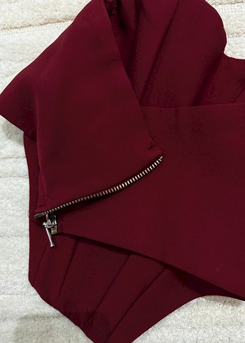 Zara straplez şarap rengi üst