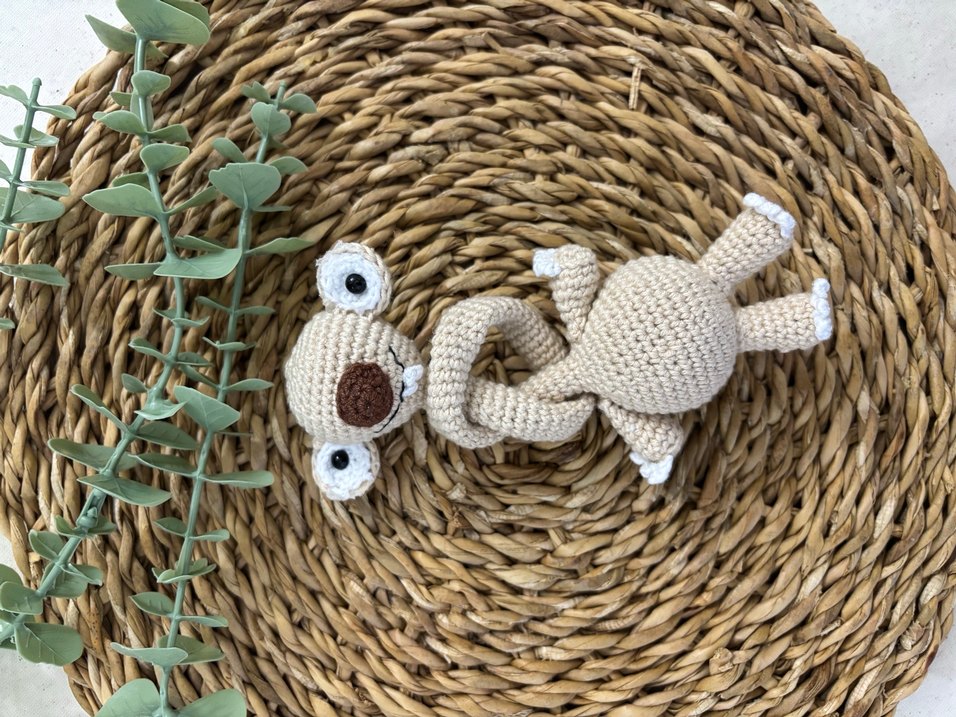 Bej ve Gri Örgü Peluş Oyuncak - Görsel 4