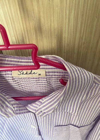 Mor Pamuklu Uzun Kollu Düğmeli Gömlek - Görsel 5