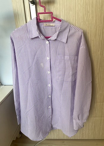 Mor Pamuklu Uzun Kollu Düğmeli Gömlek - Görsel 3