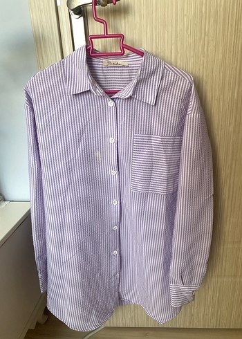 Mor Pamuklu Uzun Kollu Düğmeli Gömlek - Görsel 4