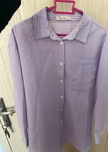 Mor Pamuklu Uzun Kollu Düğmeli Gömlek - Görsel 2