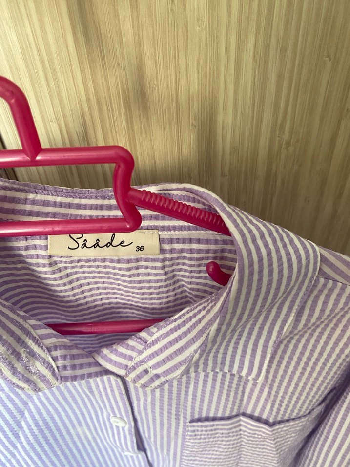 Mor Pamuklu Uzun Kollu Düğmeli Gömlek - Görsel 5