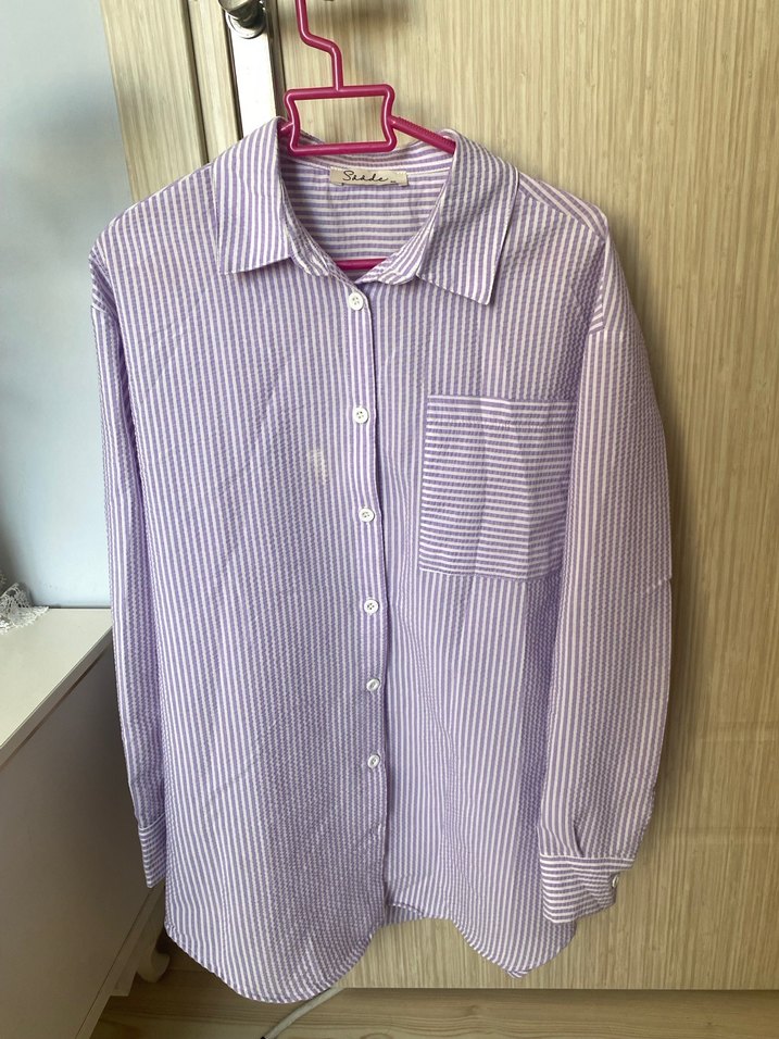 Mor Pamuklu Uzun Kollu Düğmeli Gömlek - Görsel 3