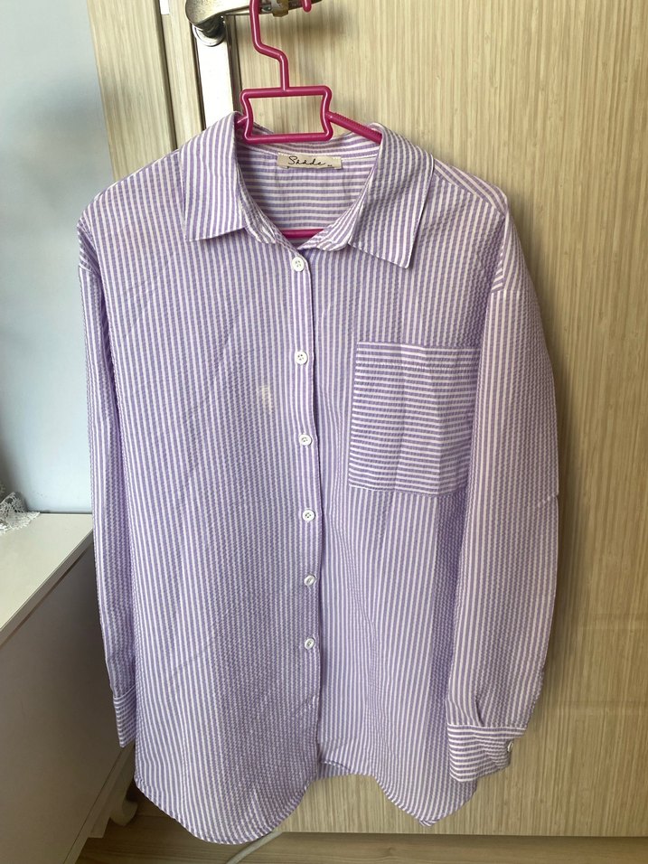 Mor Pamuklu Uzun Kollu Düğmeli Gömlek - Görsel 4