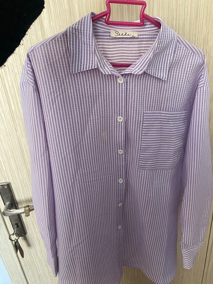 Mor Pamuklu Uzun Kollu Düğmeli Gömlek - Görsel 2