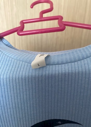 Mavi Kısa Kollu Pamuklu Tişört - Görsel 4