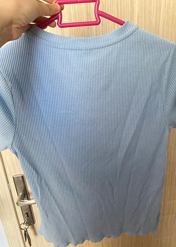 Mavi Kısa Kollu Pamuklu Tişört - Görsel 3