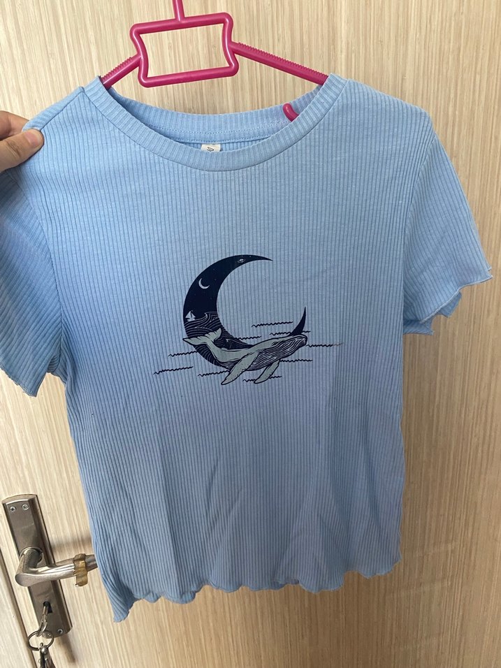 Mavi Kısa Kollu Pamuklu Tişört - Görsel 2