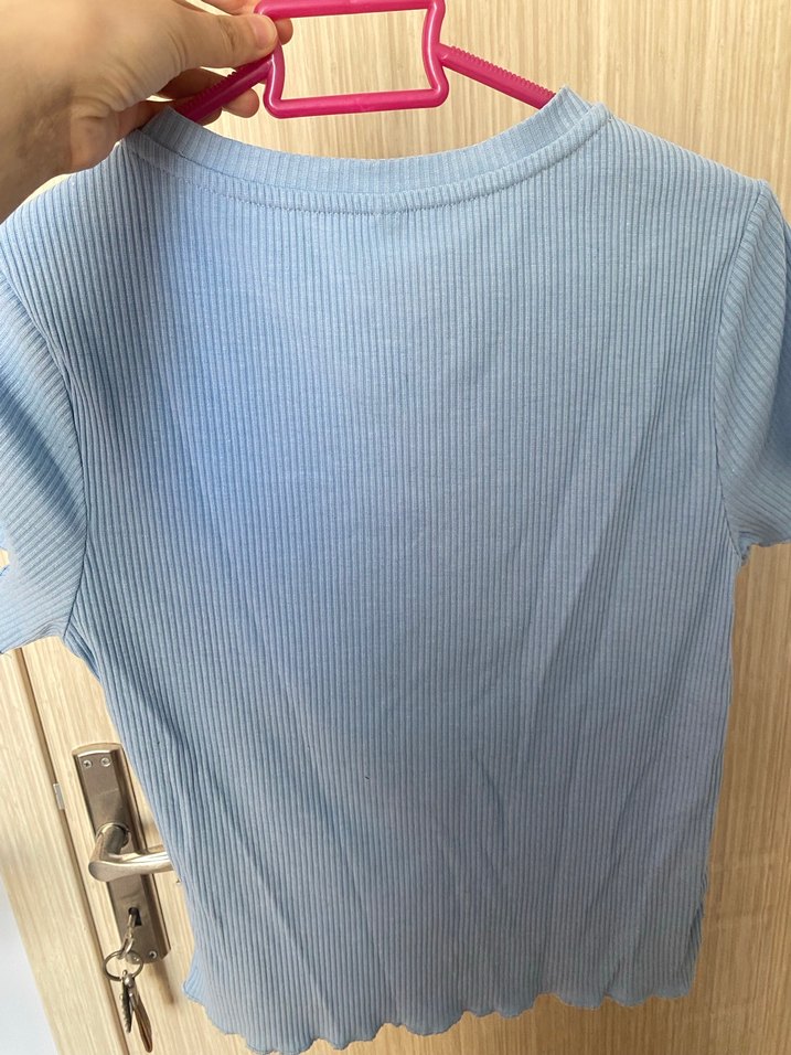 Mavi Kısa Kollu Pamuklu Tişört - Görsel 3