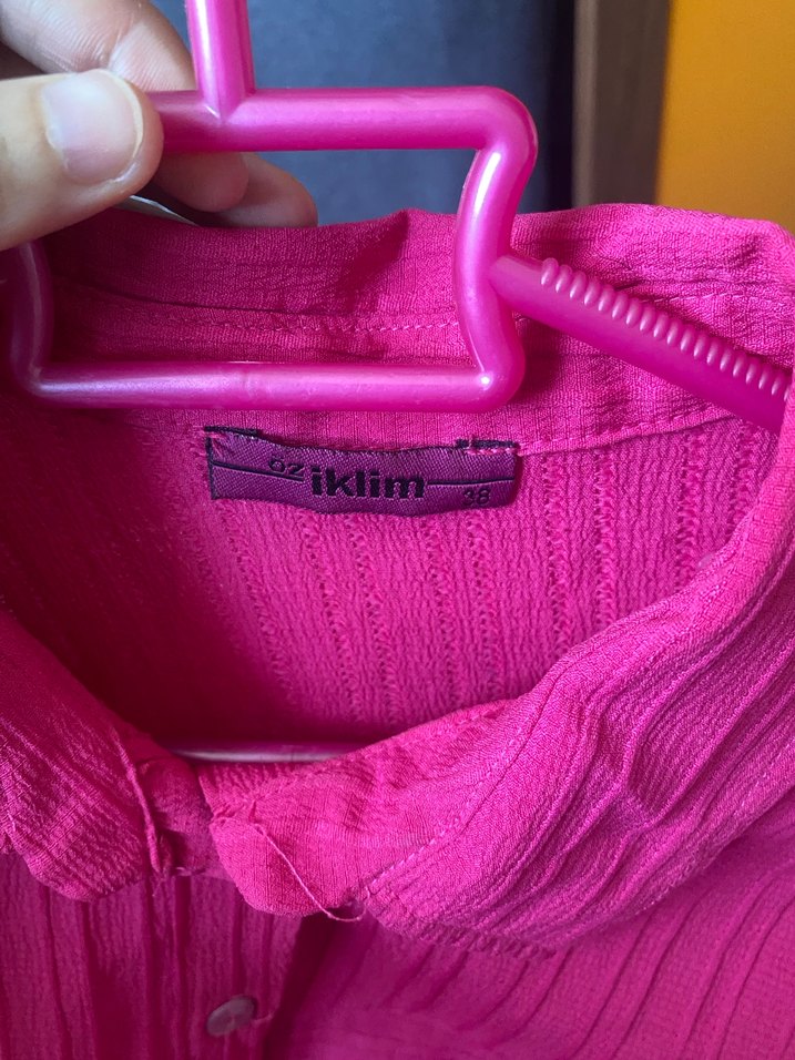 Düğmeli Pembe Keten Kadın Gömlek - Görsel 4