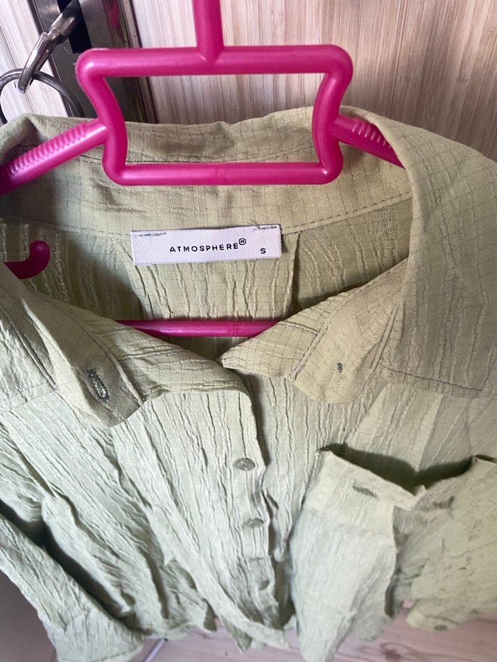 Yeşil Keten Rahat Kesim Kadın Gömlek - Görsel 4