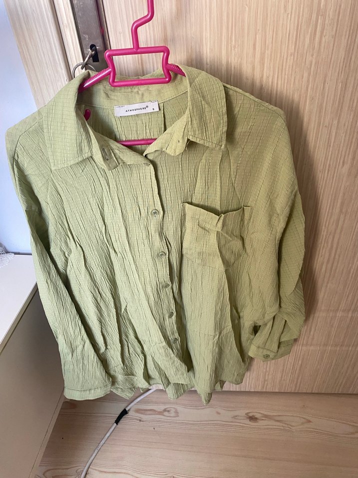 Yeşil Keten Rahat Kesim Kadın Gömlek - Görsel 3