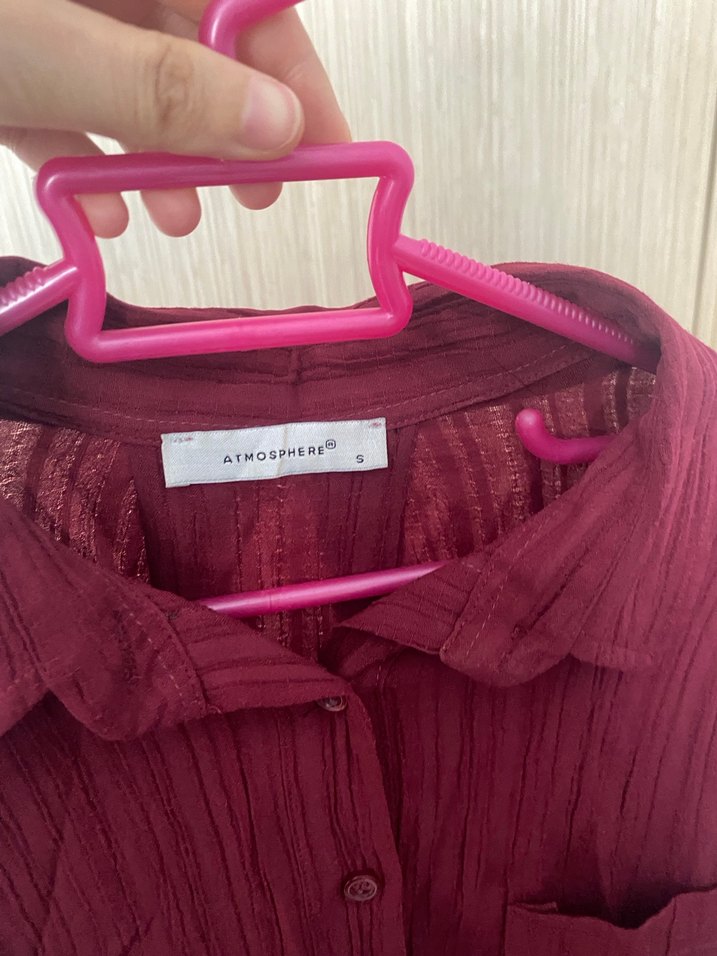 Bordo Düğmeli Kadın Keten Gömlek - Görsel 4