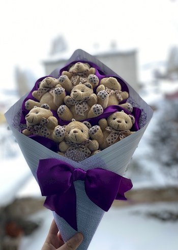 Mor Kurdeleli Ayıcık Buketi - Görsel 2