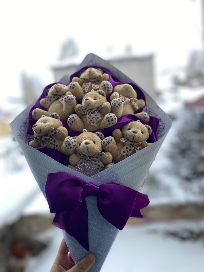 Mor Kurdeleli Ayıcık Buketi - Görsel 2