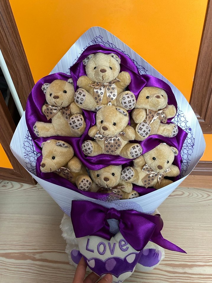 Mor Kurdeleli Ayıcık Buketi - Görsel 3