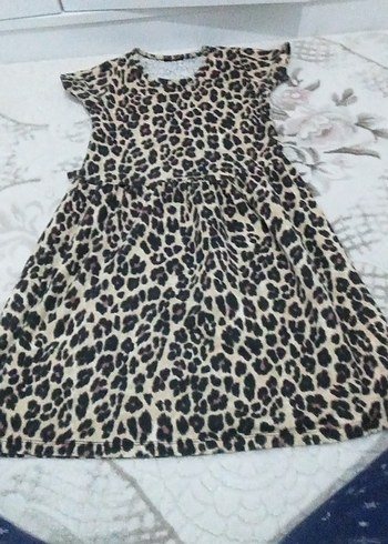 Kız Çocuk Leopar Desenli Kısa Kollu Elbise